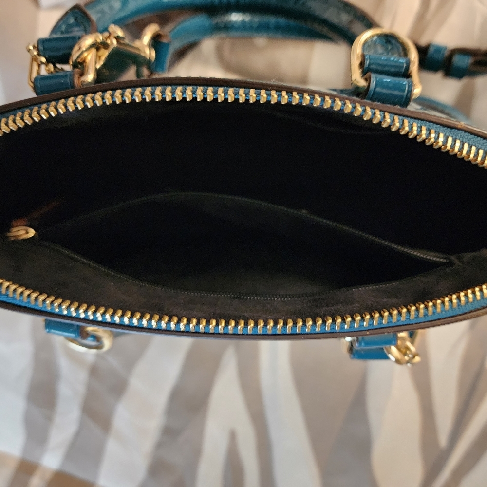 Coach Patent Leather Dome Satchel in Teal - Picture 6 of 8